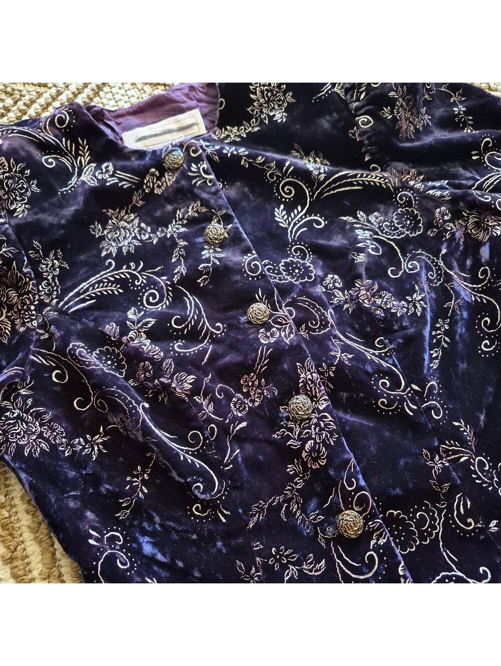 VTG 80s Purple Velvet Peplum Jacket Metallic Floral Blazer Whimsigoth Gothic S - Picture 3 of 7